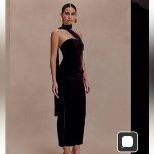 Meshki Mattea Velvet Midi Scarf Dress in Chocolate XS